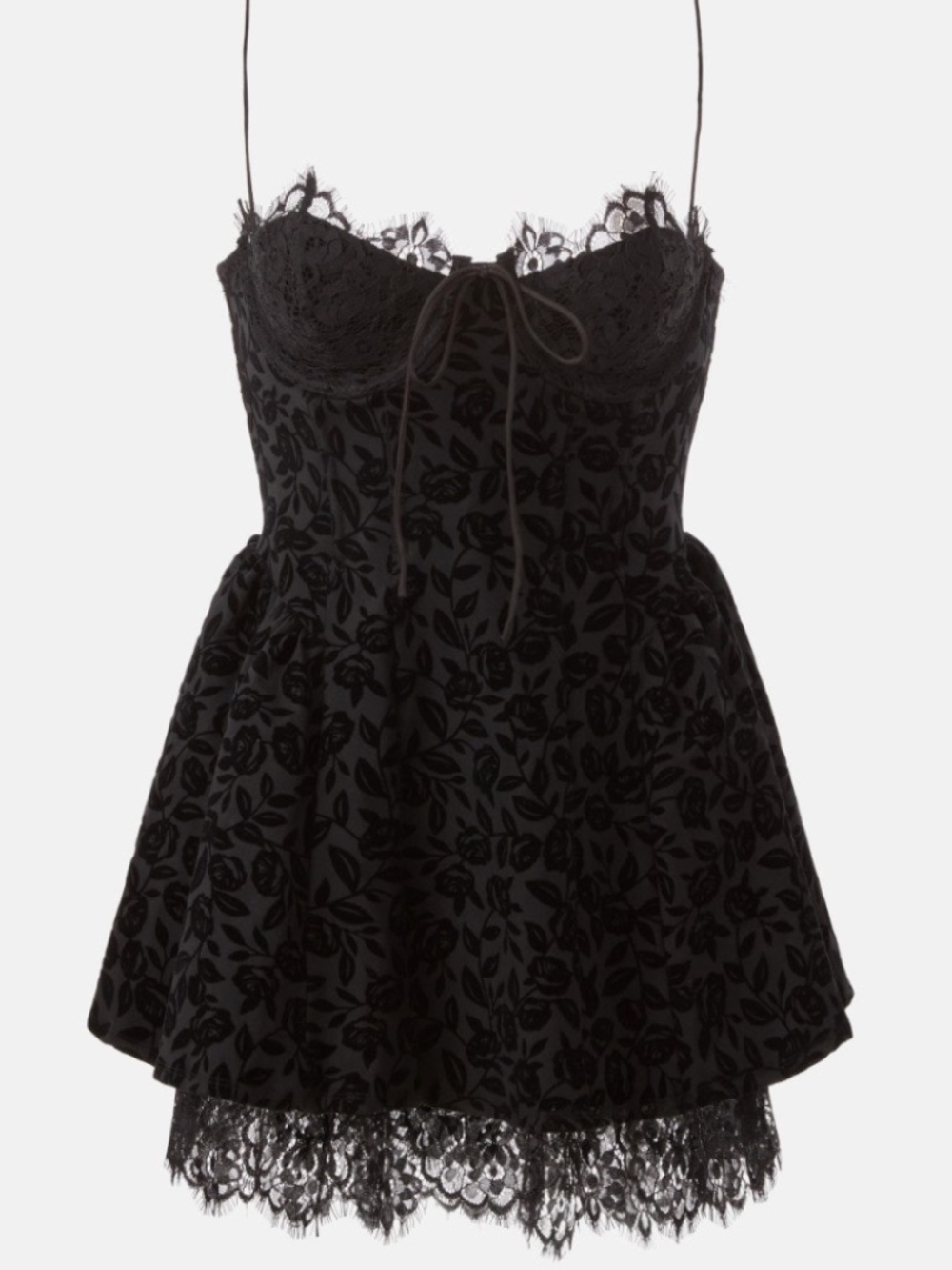For Love and Lemons Shae Black Velvet Lace Mini Dress Bodice - Size XXS - Picture 1 of 10